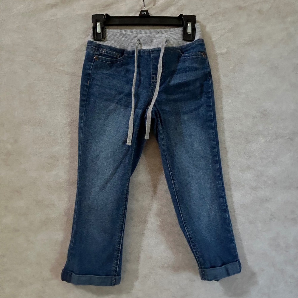 Justice Girls 8 Slim Simply Low Pedal Jeans Blue Knit Waist Drawstring Cuffed